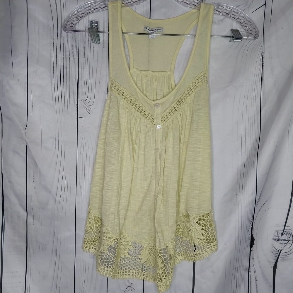 American Eagle Outfitters Lemon Yellow Racerback Babydoll Crochet Hem Top